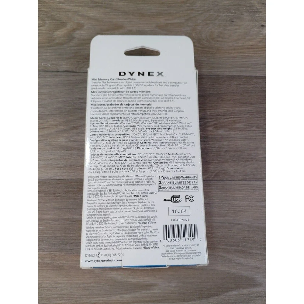 Dynex DX-CRMN1 Mini Memory Card Reader/Writer for Laptop Computer PC NEW OPEN BX